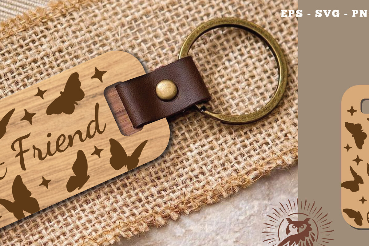 Σετ των 3 Intra απο ξύλο plywood 3mm-4mm πάχος Μπρελόκ Best Friend Δίασταση 6x6 cm INTRAFABR-115706741