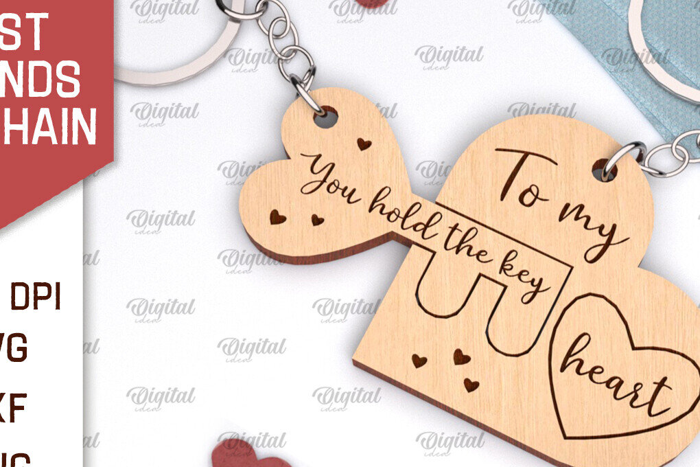 Σετ των 3 Intra απο ξύλο plywood 3mm-4mm πάχος με μπρελόκ Best Friends Δίασταση 6x6 cm INTRAFABR-104621094