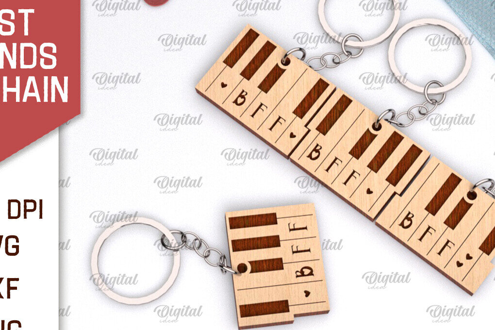 Σετ των 3 Intra απο ξύλο plywood 3mm-4mm πάχος με μπρελόκ Best Friends Δίασταση 6x6 cm INTRAFABR-104621112