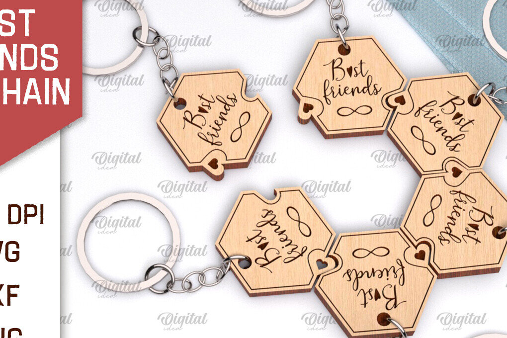 Σετ των 3 Intra απο ξύλο plywood 3mm-4mm πάχος με μπρελόκ Best Friends Δίασταση 6x6 cm INTRAFABR-104621143