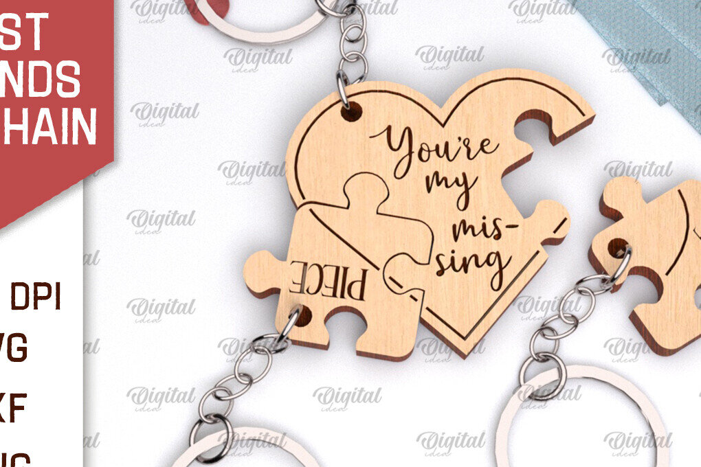 Σετ των 3 Intra απο ξύλο plywood 3mm-4mm πάχος με μπρελόκ Best Friends Δίασταση 6x6 cm INTRAFABR-104621165