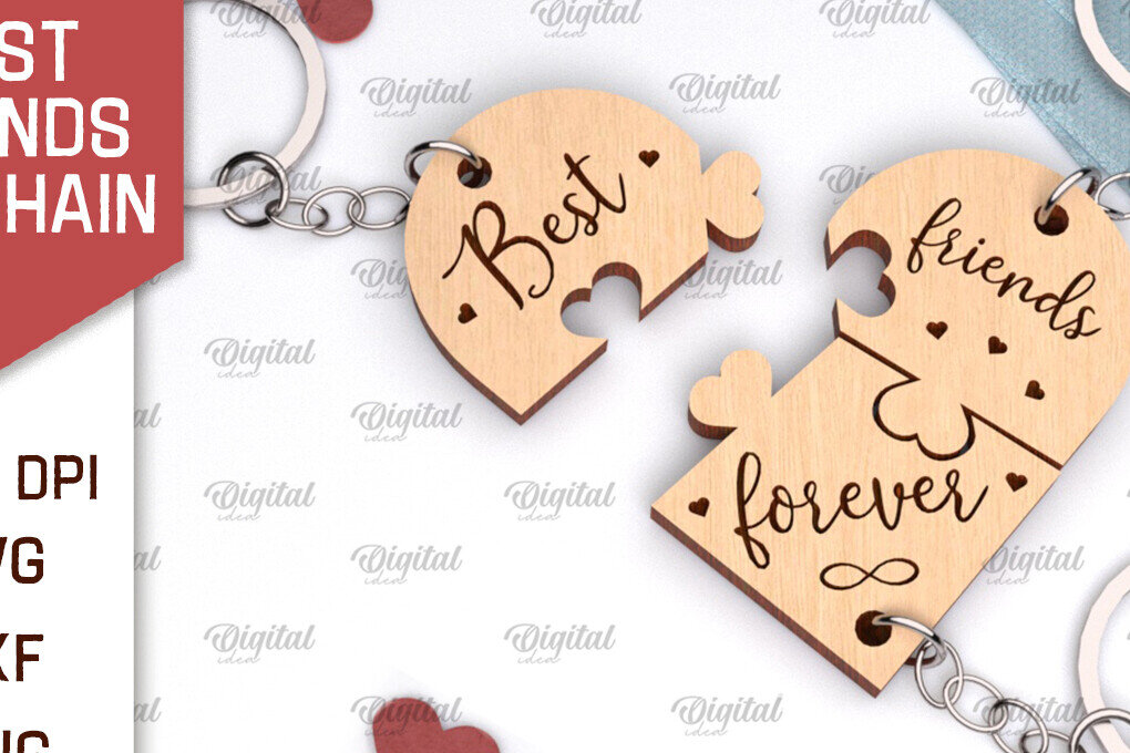 Σετ των 3 Intra απο ξύλο plywood 3mm-4mm πάχος με μπρελόκ Best Friends Δίασταση 6x6 cm INTRAFABR-104621203