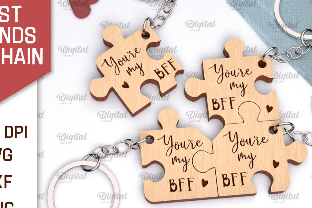 Σετ των 3 Intra απο ξύλο plywood 3mm-4mm πάχος με μπρελόκ Best Friends Δίασταση 6x6 cm INTRAFABR-104620268