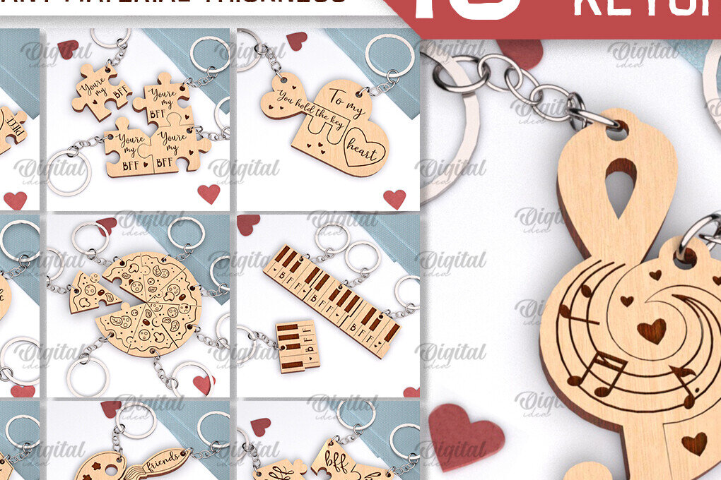 Σετ των 3 Intra απο ξύλο plywood 3mm-4mm πάχος με μπρελόκ Best Friends Δίασταση 6x6 cm INTRAFABR-104625217