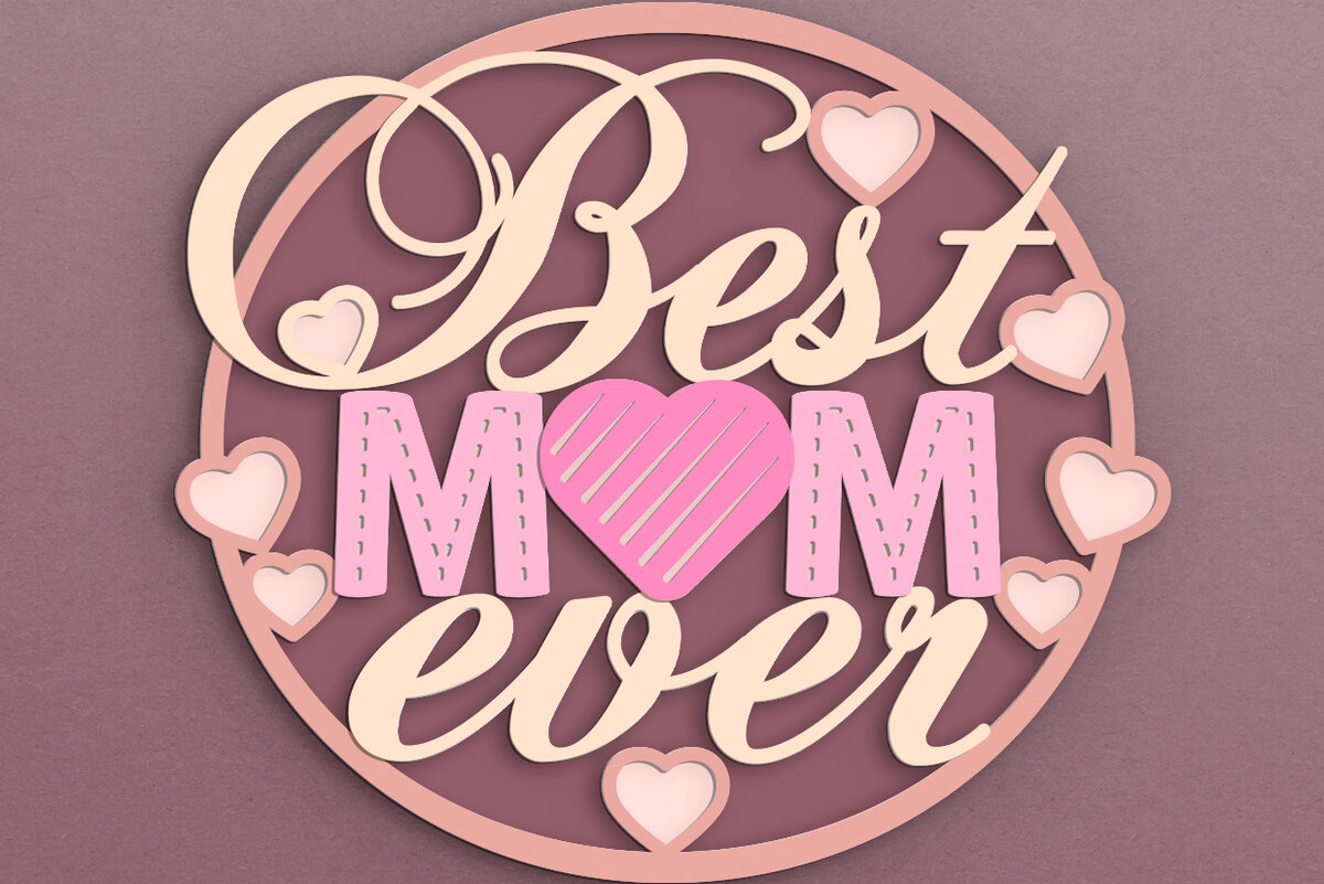 Σετ των 3 Intra απο ξύλο plywood 3mm-4mm πάχος Καλύτερο Mom Ever 3D Layered Cake Topper Δίασταση 7x7 cm INTRAFABR-67648534