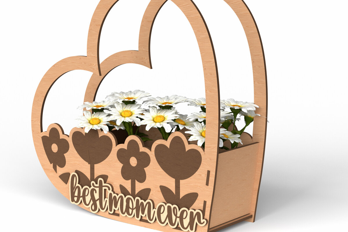 Intra απο ξύλο plywood 3mm-4mm πάχος Καλύτερη μαμά ποτέ καλάθι λουλουδιών Δίασταση 30x20 cm INTRAFABR-119867593