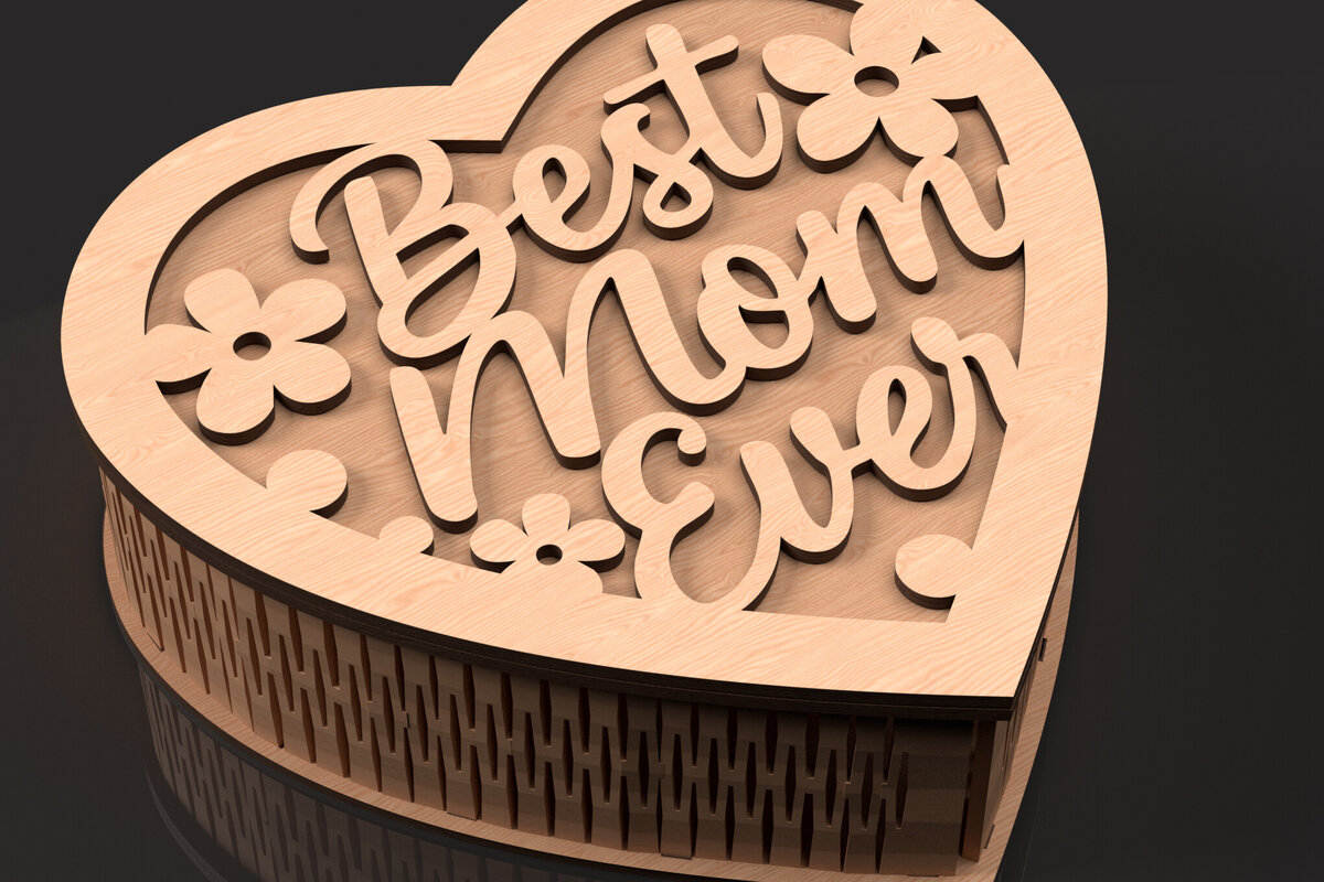 Σετ των 3 Intra απο ξύλο plywood 3mm-4mm πάχος Το καλύτερο Mom Ever Heart Box Δίασταση 8x8 cm INTRAFABR-119716281
