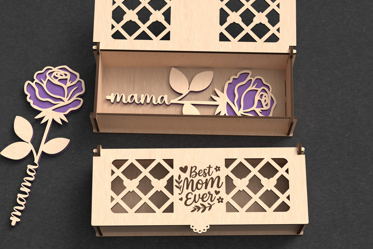 Σετ των 3 Intra απο ξύλο plywood 3mm-4mm πάχος Το καλύτερο Mom Ever Rose Gift Box Δίασταση 10x10 cm INTRAFABR-119591788