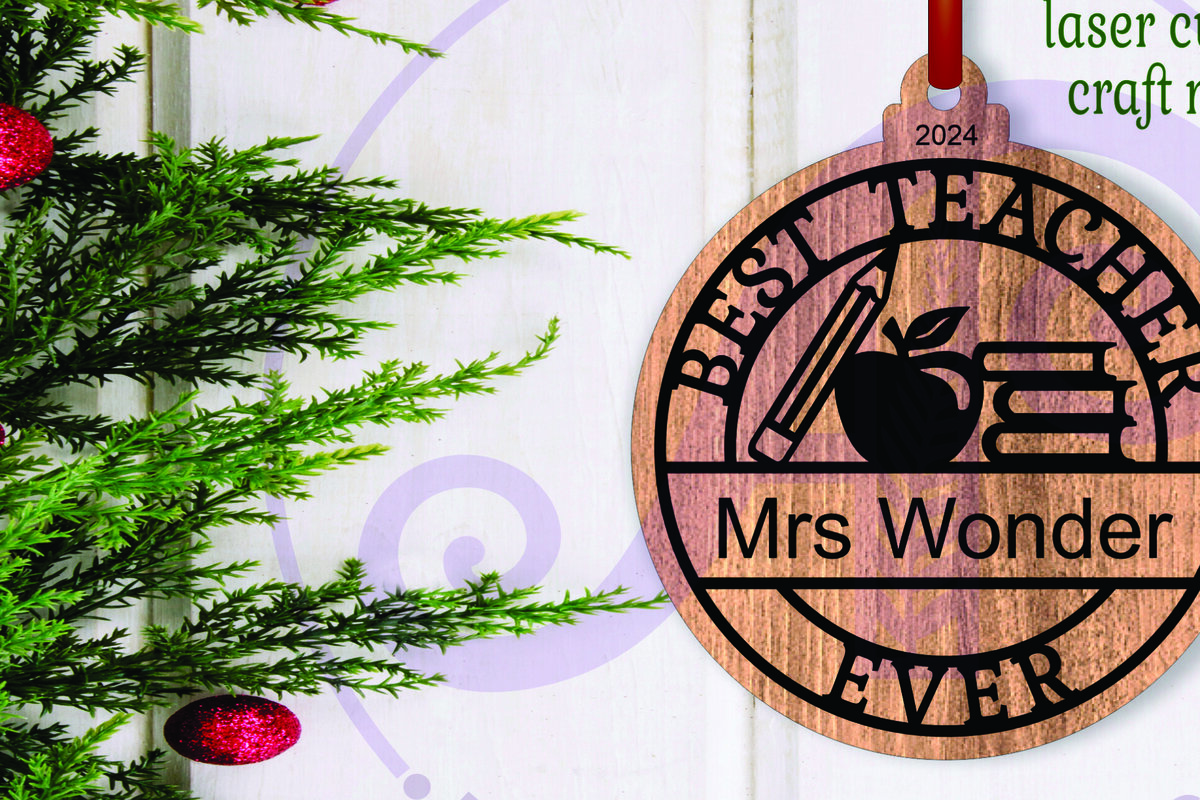 Σετ των 3 Intra απο ξύλο plywood 3mm-4mm πάχος Το καλύτερο χριστουγεννιάτικο στολίδι δασκάλου Δίασταση 4x4 cm INTRAFABR-103900981