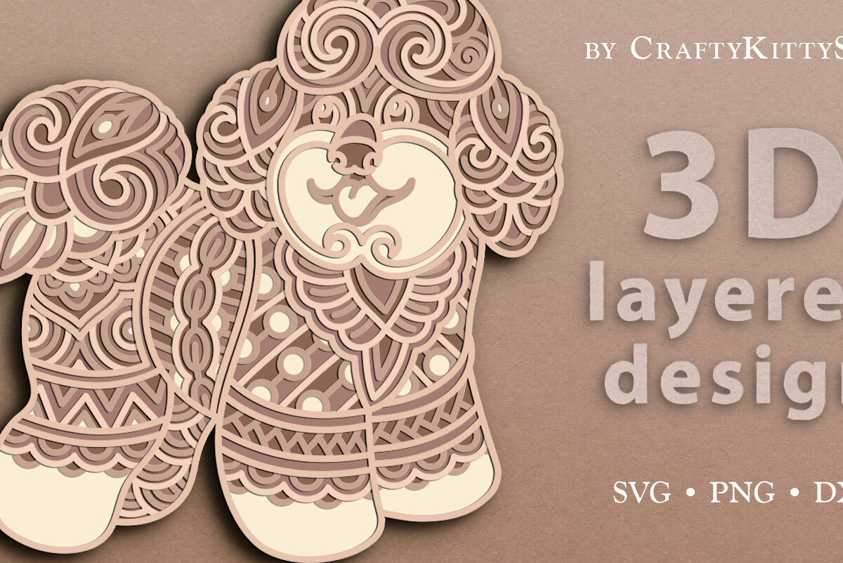 Σετ των 3 Intra απο ξύλο plywood 3mm-4mm πάχος περικοπής 3D Layered Bichon Frize Dog Δίασταση 7x7 cm INTRAFABR-37191596