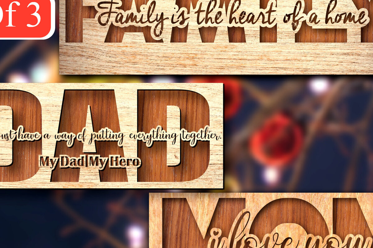 Σετ των 2 Intra απο ξύλο plywood 3mm-4mm πάχος Μεγάλη δέσμη της Family Mom Dad Cut  Δίασταση 15x15 cm INTRAFABR-25163071