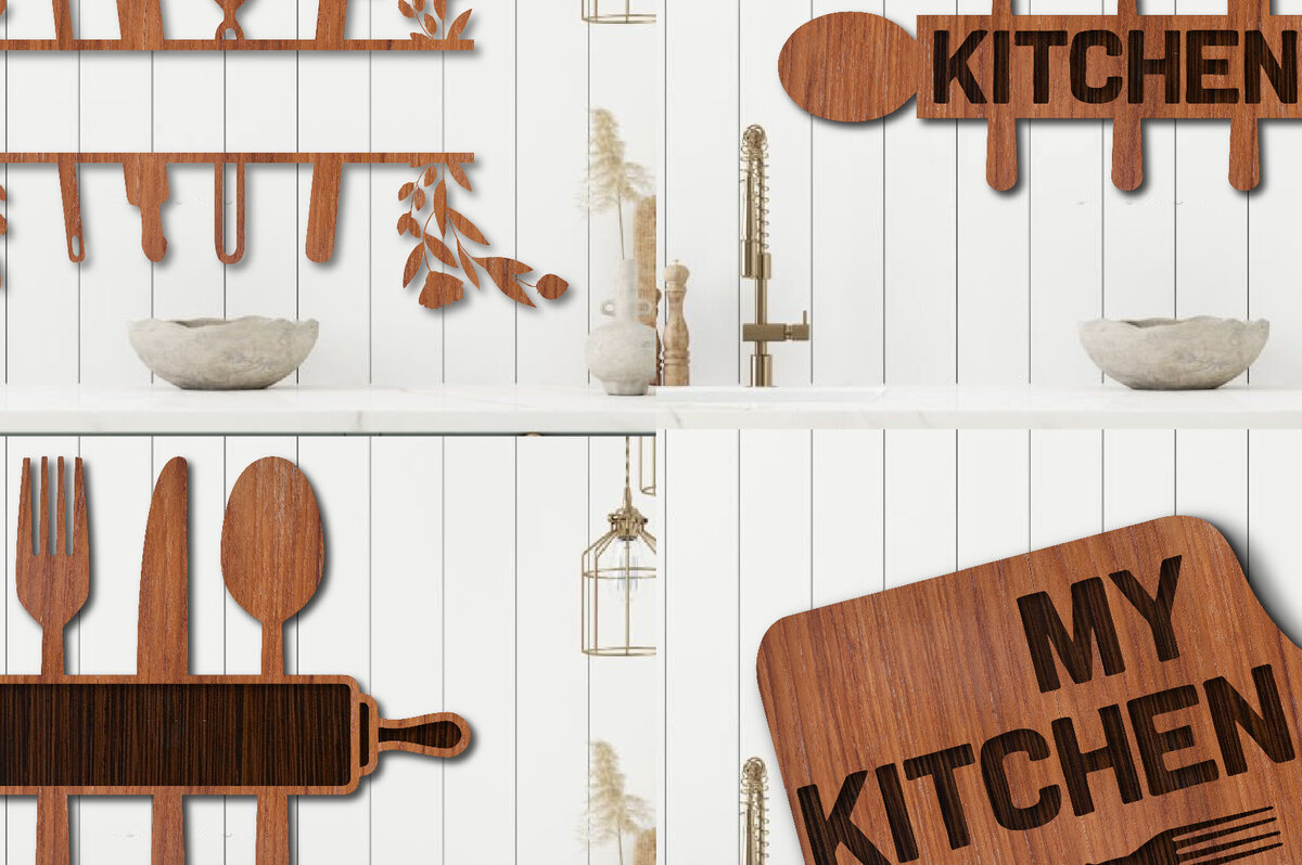 Σετ των 2 Intra απο ξύλο plywood 3mm-4mm πάχος Big of Kitchen Layered 3D Δίασταση 15x15 cm INTRAFABR-27139771