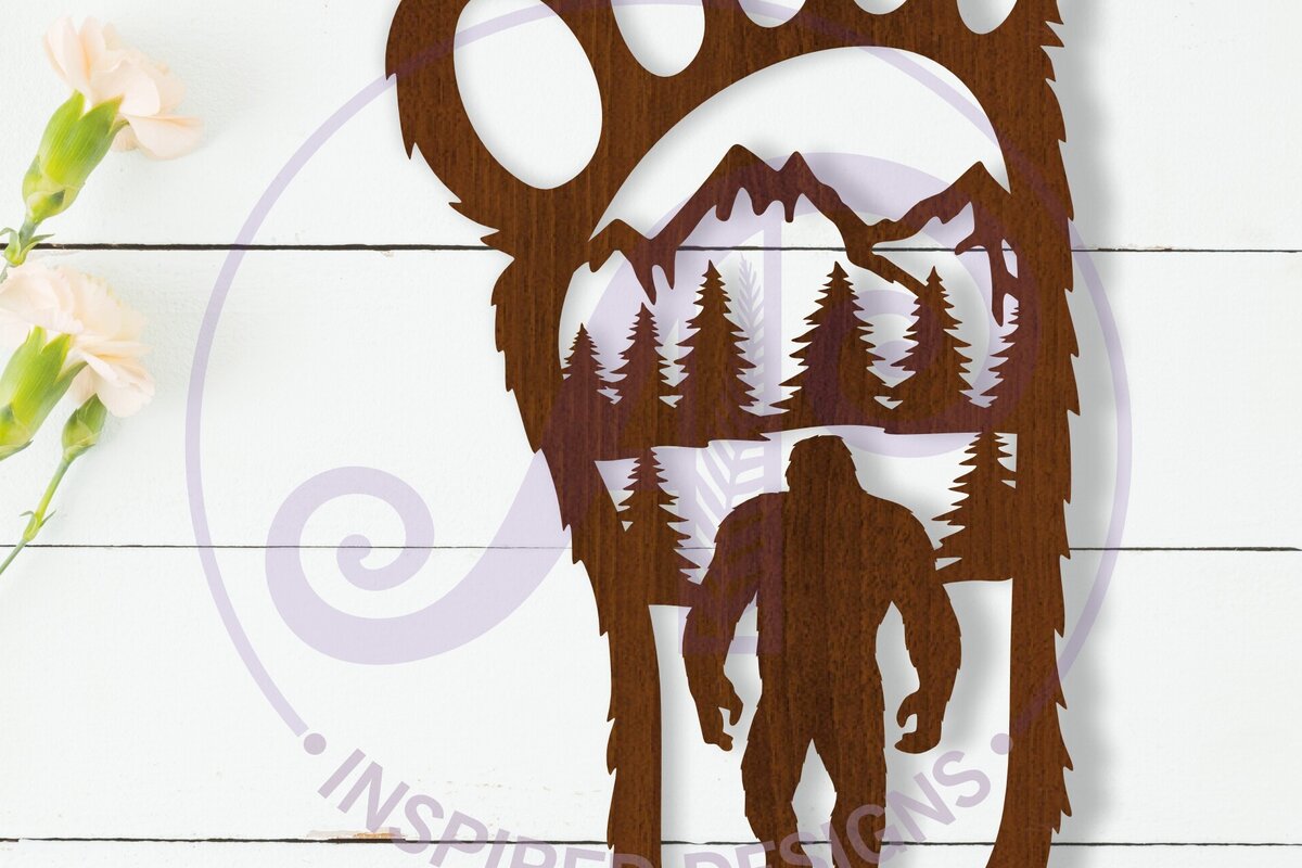 Σετ των 3 Intra απο ξύλο plywood 3mm-4mm πάχος Επιγραφή τοίχου Bigfoot Yeti Footprint Δίασταση 10x10 cm INTRAFABR-110215993