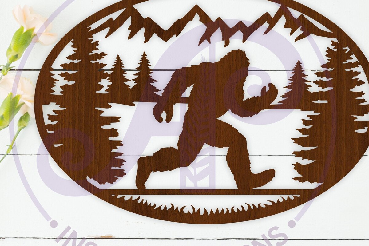 Σετ των 3 Intra απο ξύλο plywood 3mm-4mm πάχος Bigfoot Yeti Oval Art Sign Wall, Δίασταση 10x10 cm INTRAFABR-110414736