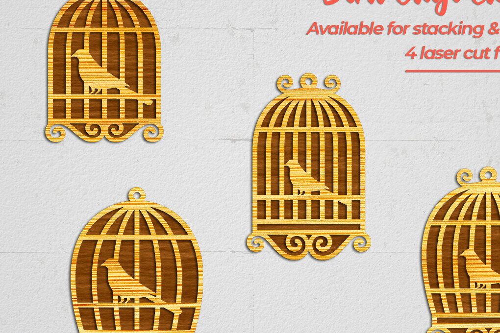 Σετ των 3 Intra απο ξύλο plywood 3mm-4mm πάχος Σκουλαρίκια Bird Cage - 1 Δίασταση 3x3 cm INTRAFABR-102058238