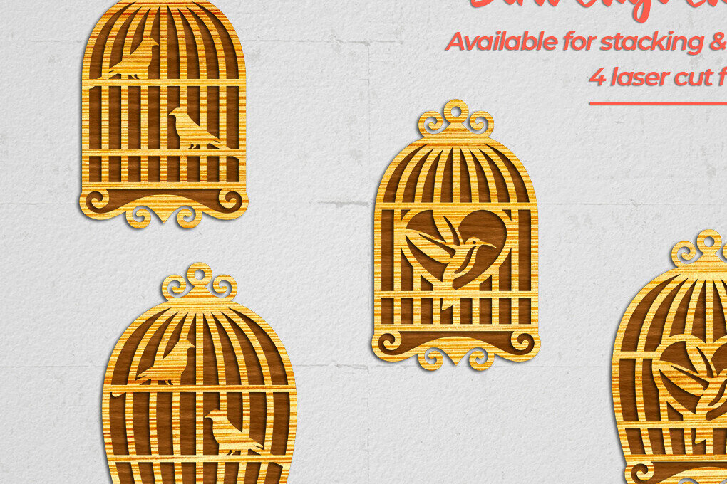 Σετ των 3 Intra απο ξύλο plywood 3mm-4mm πάχος Σκουλαρίκια Bird Cage - 2 Δίασταση 3x3 cm INTRAFABR-102058496