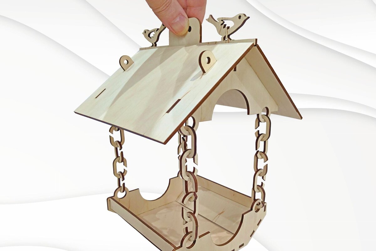 Σετ των 2 Intra απο ξύλο plywood 3mm-4mm πάχος Ταΐστρα πουλιών με αλυσίδα, διακόσμηση κήπου Δίασταση 15x15 cm INTRAFABR-124387631