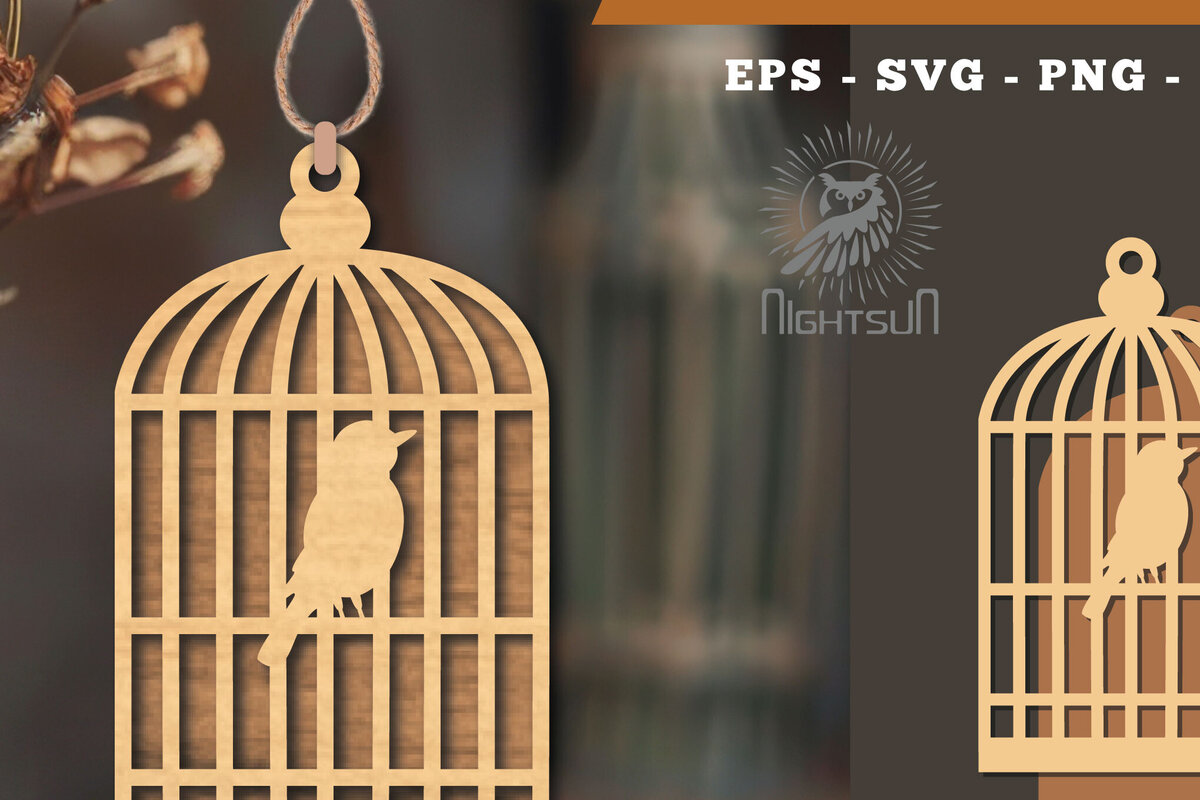 Σετ των 3 Intra απο ξύλο plywood 3mm-4mm πάχος Στολίδι κοπής με λέιζερ Bird in a Cage 2 Δίασταση 8x8 cm INTRAFABR-114139357