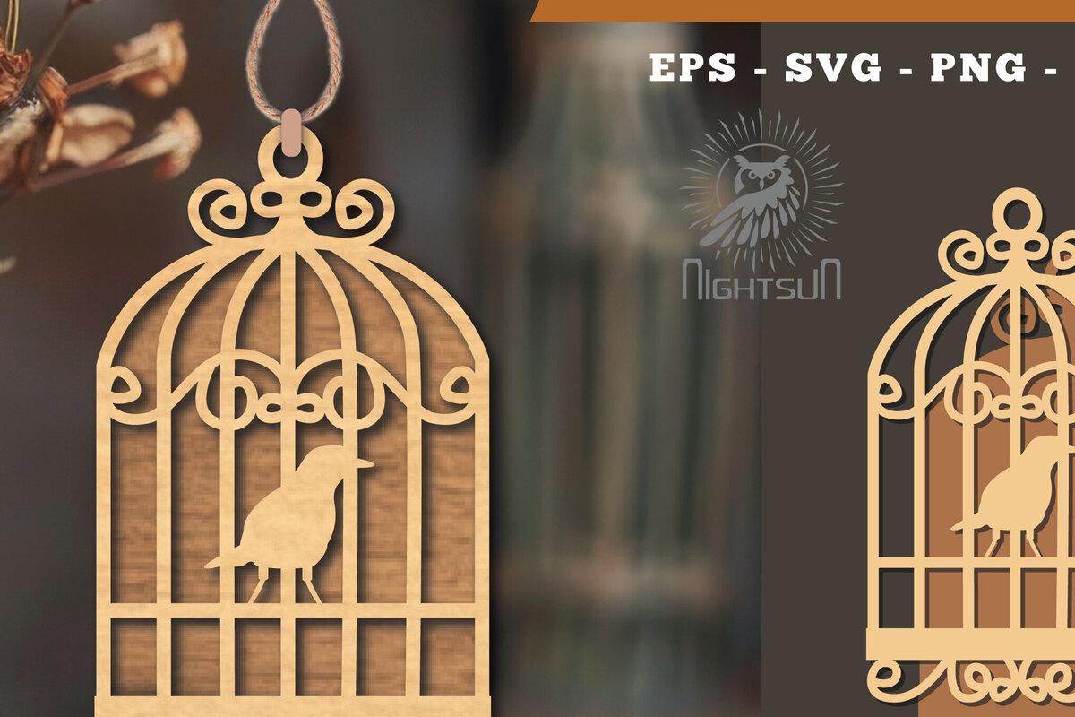 Σετ των 3 Intra απο ξύλο plywood 3mm-4mm πάχος Στολίδι κοπής με λέιζερ Bird in a Cage 3 Δίασταση 8x8 cm INTRAFABR-114139413