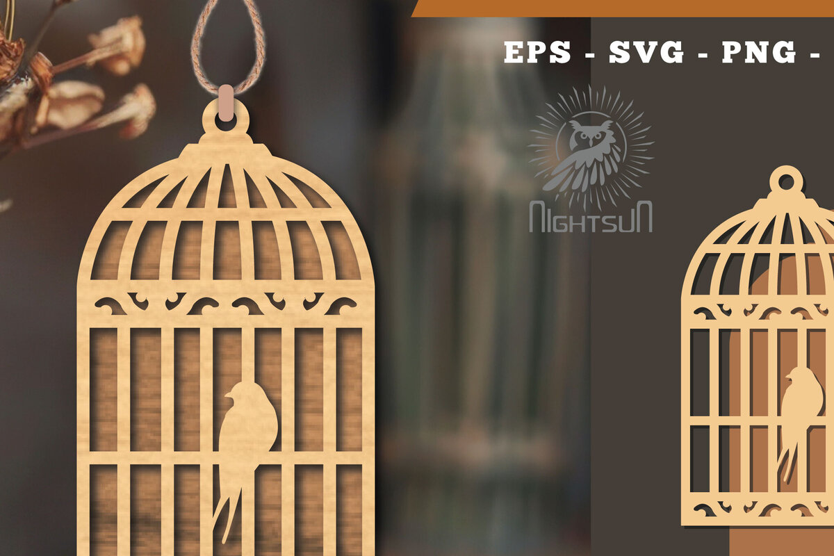 Σετ των 3 Intra απο ξύλο plywood 3mm-4mm πάχος Στολίδι κοπής με λέιζερ Bird in a Cage 4 Δίασταση 8x8 cm INTRAFABR-114139471