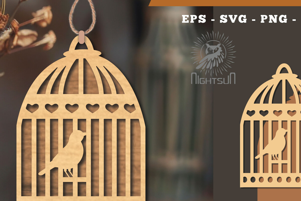 Σετ των 3 Intra απο ξύλο plywood 3mm-4mm πάχος Στολίδι κοπής με λέιζερ Bird in a Cage 5 Δίασταση 8x8 cm INTRAFABR-114139534