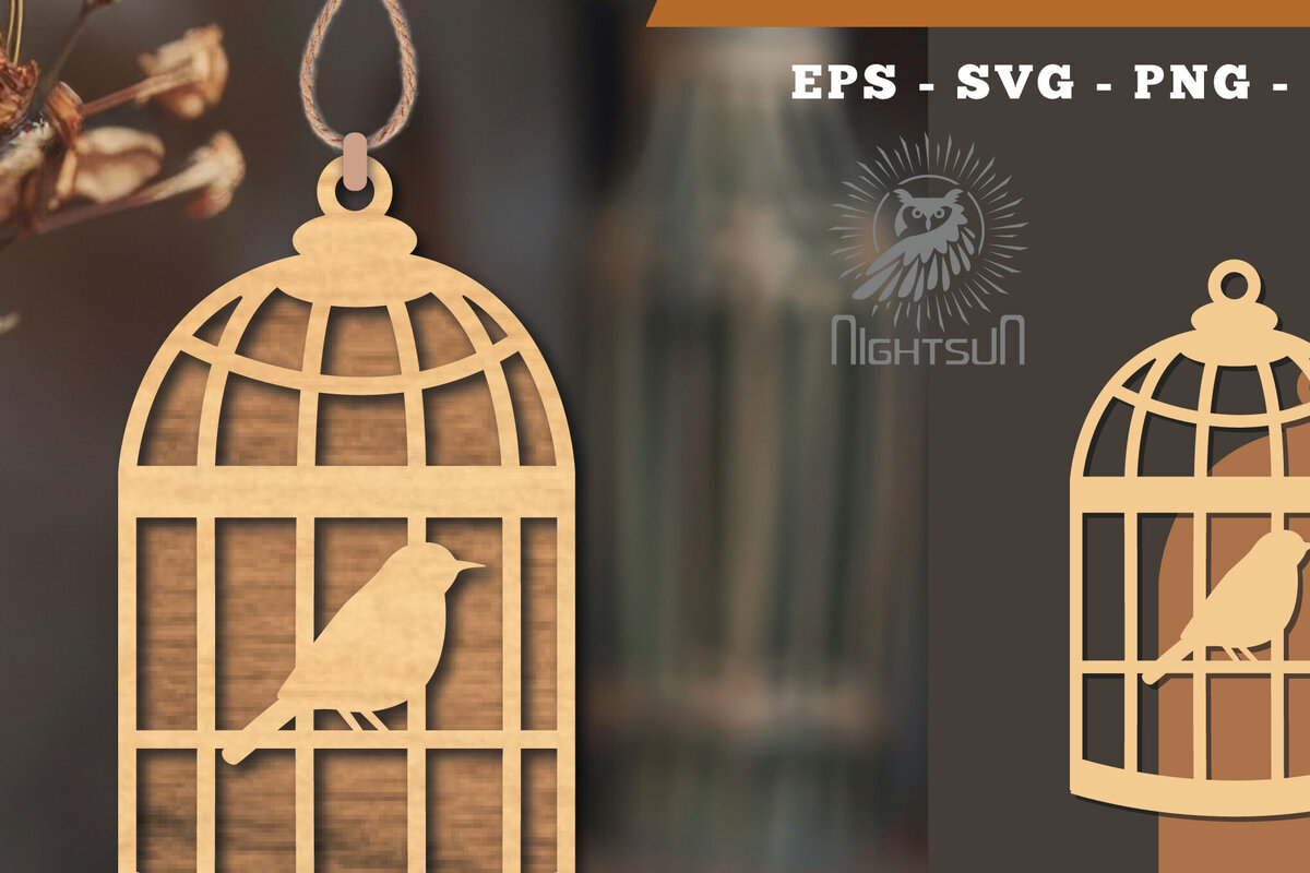 Σετ των 3 Intra απο ξύλο plywood 3mm-4mm πάχος Στολίδι κοπής με λέιζερ Bird in a Cage 6 Δίασταση 8x8 cm INTRAFABR-114139578