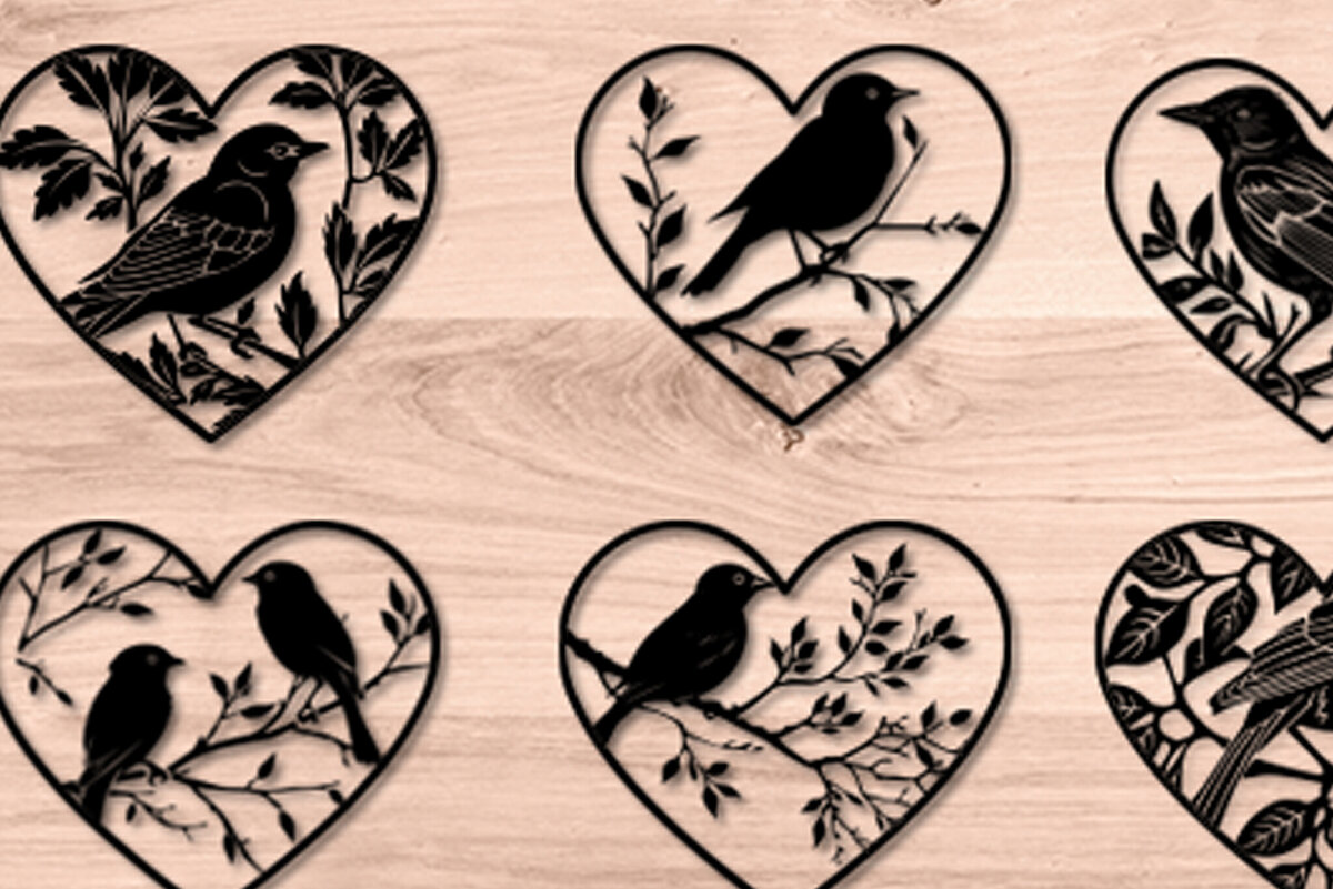 Σετ των 2 Intra απο ξύλο plywood 3mm-4mm πάχος Cut  Bird in Heart Δίασταση 15x15 cm INTRAFABR-99981533