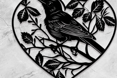 Σετ των 2 Intra απο ξύλο plywood 3mm-4mm πάχος Bird in Heart Δίασταση 15x15 cm INTRAFABR-100870647