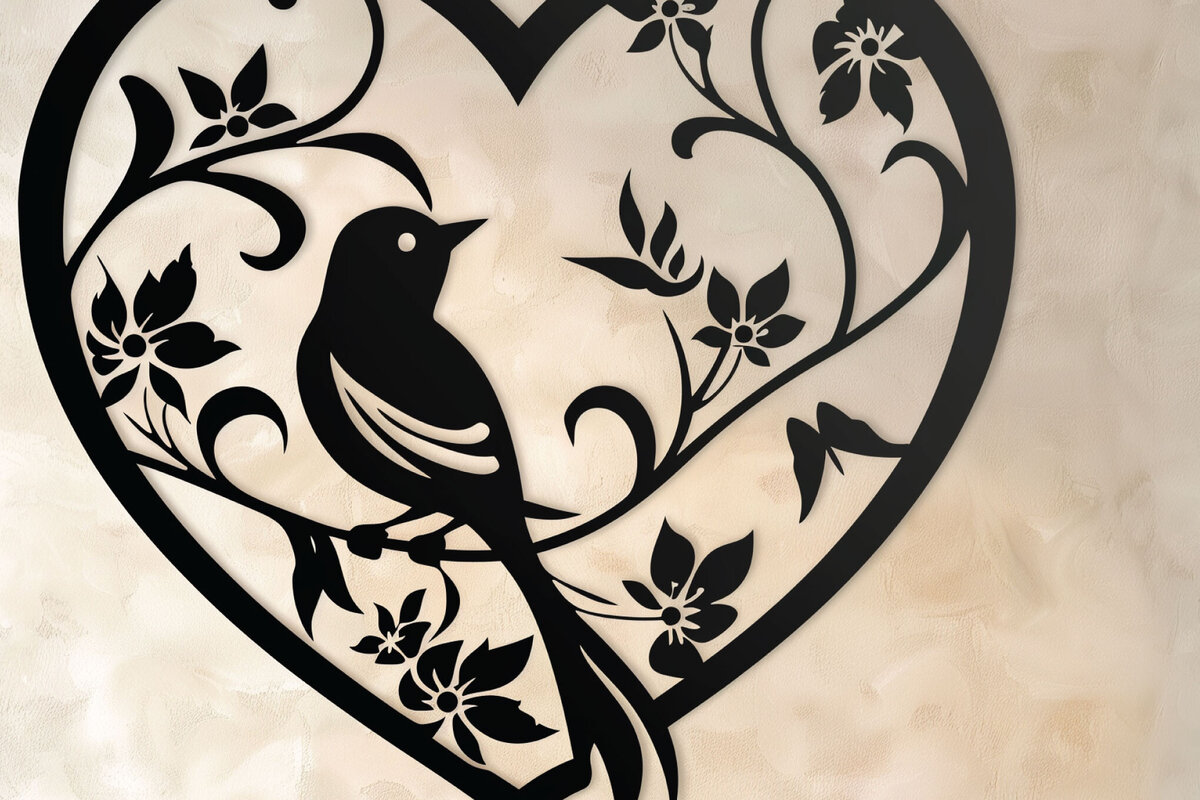 Σετ των 3 Intra απο ξύλο plywood 3mm-4mm πάχος Bird in Heart Decor τοίχου με λέιζερ Δίασταση 4x4 cm INTRAFABR-99040087