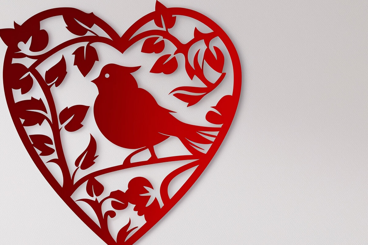 Σετ των 3 Intra απο ξύλο plywood 3mm-4mm πάχος Bird in Heart Decor τοίχου με λέιζερ Δίασταση 4x4 cm INTRAFABR-98988834