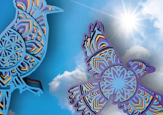 Intra απο ξύλο plywood 3mm-4mm πάχος Bird Mandala, Blue Jay, 3d, 4 Layers Δίασταση 30x30 cm INTRAFABR-31745890