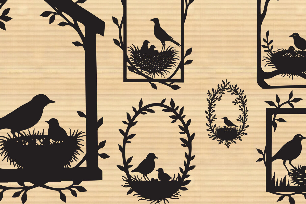 Σετ των 3 Intra απο ξύλο plywood 3mm-4mm πάχος σιλουέτας φωλιάς πουλιών Δίασταση 4x4 cm INTRAFABR-123565602