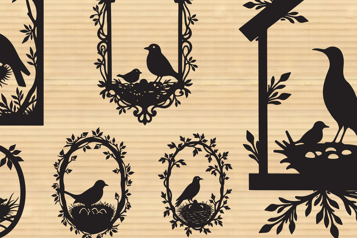 Σετ των 3 Intra απο ξύλο plywood 3mm-4mm πάχος σιλουέτας φωλιάς πουλιών Δίασταση 4x4 cm INTRAFABR-123565655