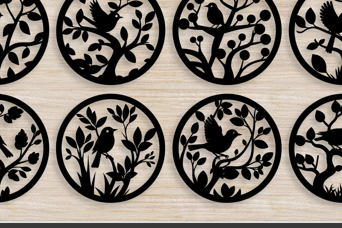 Σετ των 2 Intra απο ξύλο plywood 3mm-4mm πάχος αρχείων αποκοπής Bird on Branch Δίασταση 30x20 cm INTRAFABR-92623204