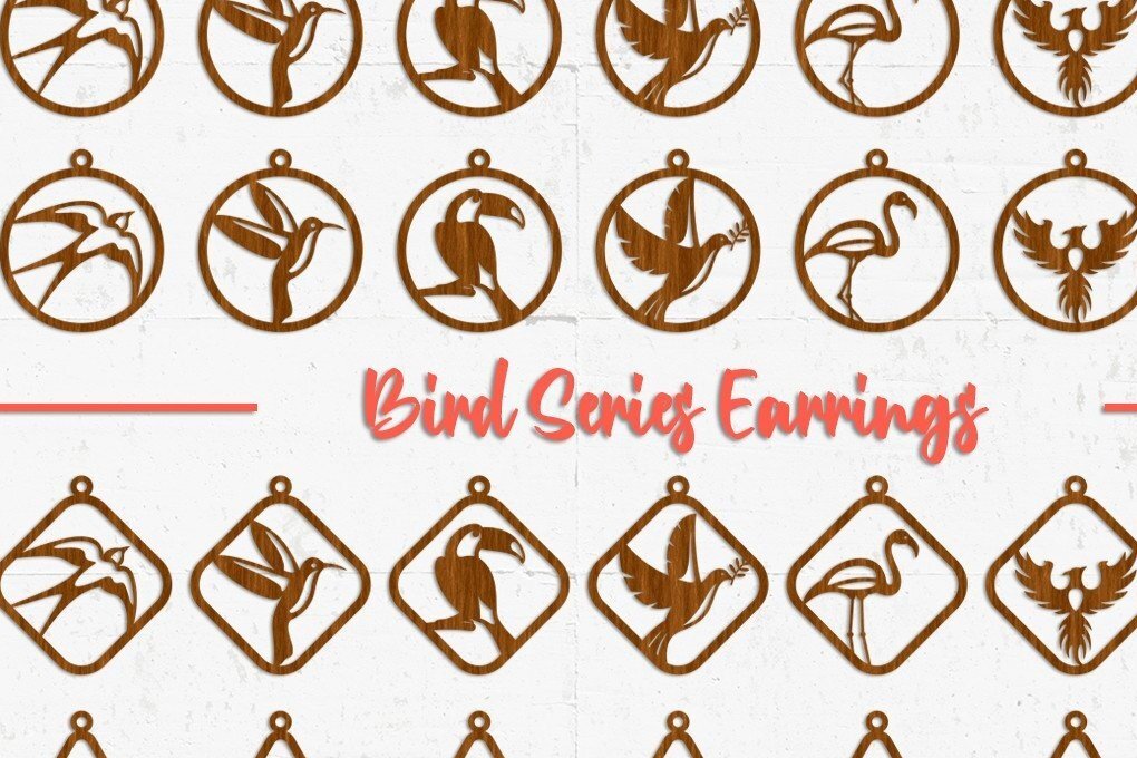 Σετ των 3 Intra απο ξύλο plywood 3mm-4mm πάχος Σκουλαρίκια σειράς Bird - ting Δίασταση 3x3 cm INTRAFABR-32393922