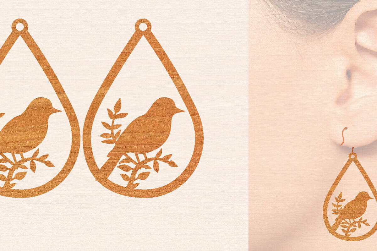 Σετ των 3 Intra απο ξύλο plywood 3mm-4mm πάχος Ξύλινα σκουλαρίκια Bird Cut  Δίασταση 3x3 cm INTRAFABR-98428004