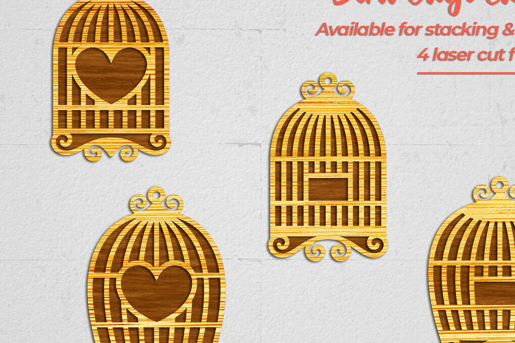 Σετ των 3 Intra απο ξύλο plywood 3mm-4mm πάχος Σκουλαρίκια Birdcage - 3 Δίασταση 3x3 cm INTRAFABR-102058718