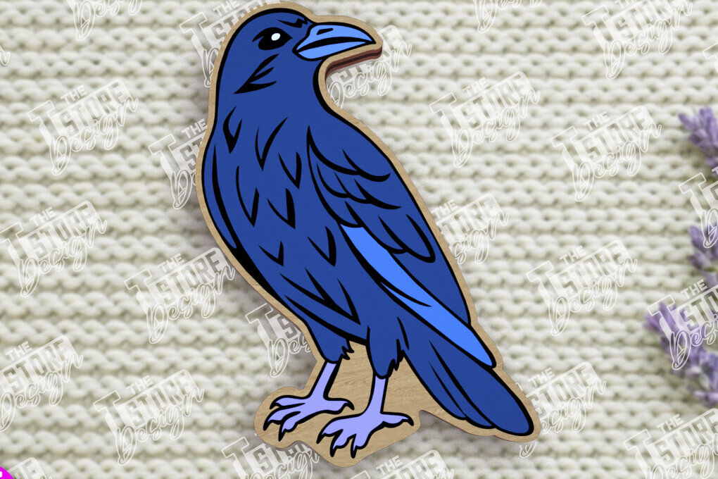 Σετ των 2 Intra απο ξύλο plywood 3mm-4mm πάχος Καρφίτσα πουλιών | Καρφίτσα σε σχήμα κοράκι | CNC Δίασταση 15x15 cm INTRAFABR-109016219