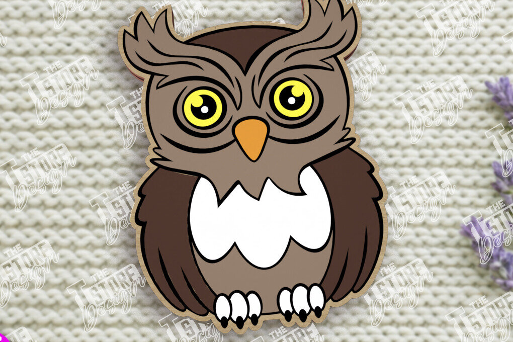 Σετ των 2 Intra απο ξύλο plywood 3mm-4mm πάχος Καρφίτσα πουλιών | Καρφίτσα σε σχήμα κουκουβάγιας | CNC Δίασταση 15x15 cm INTRAFABR-109016202