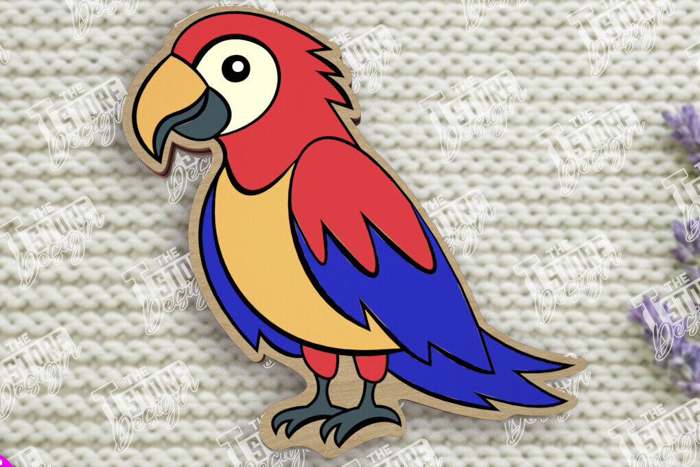 Σετ των 2 Intra απο ξύλο plywood 3mm-4mm πάχος Καρφίτσα πουλιών | Καρφίτσα σε σχήμα παπαγάλου | CNC Δίασταση 15x15 cm INTRAFABR-109016159