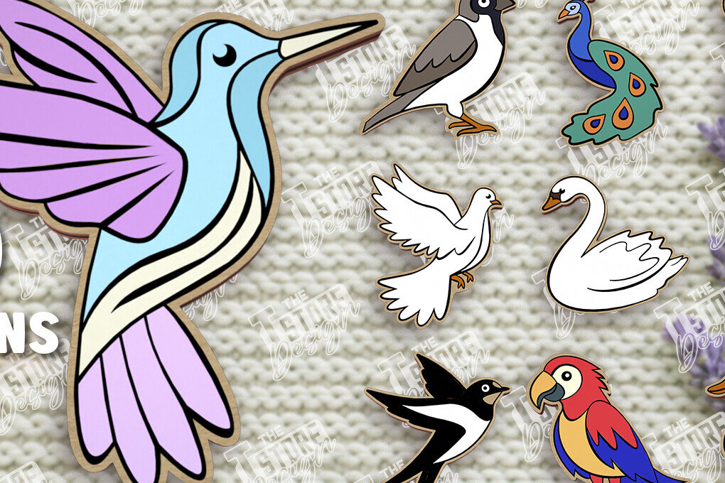 Σετ των 2 Intra απο ξύλο plywood 3mm-4mm πάχος Πουλιά Καρφίτσες | Αξεσουάρ |CNC Δίασταση 15x15 cm INTRAFABR-109016478