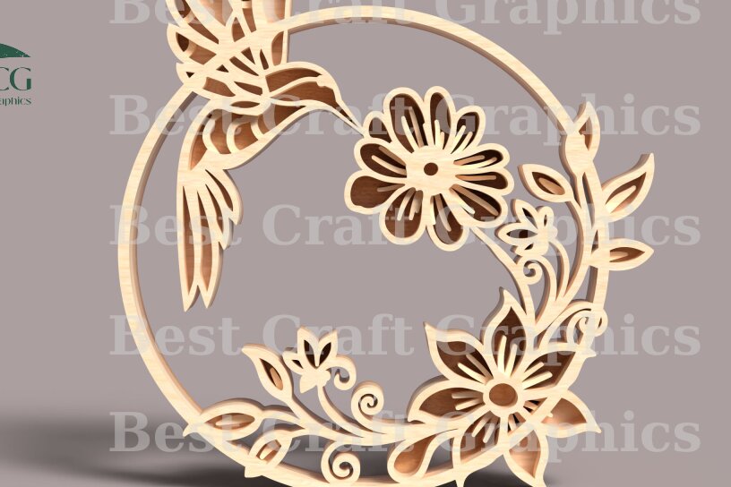 Σετ των 2 Intra απο ξύλο plywood 3mm-4mm πάχος Birds Multilayer , Hummingbird Δίασταση 15x15 cm INTRAFABR-119065134