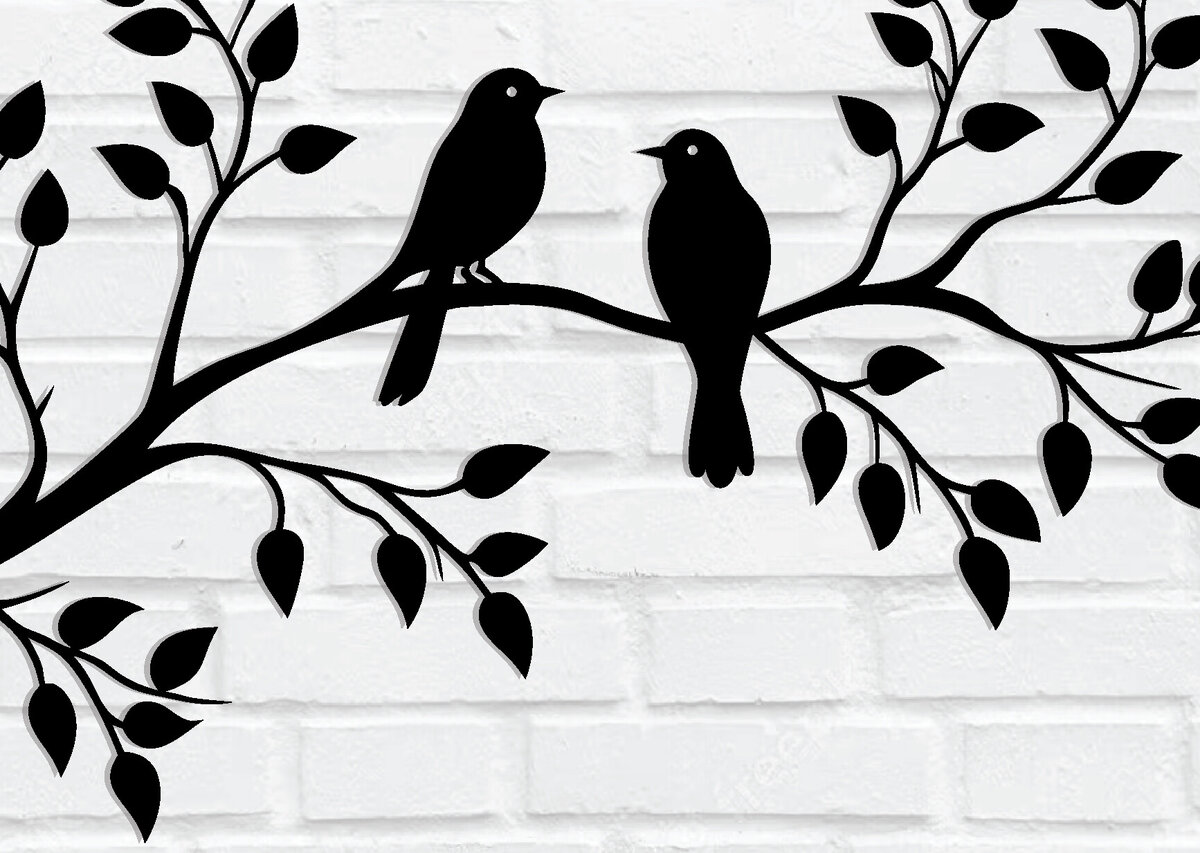 Σετ των 2 Intra απο ξύλο plywood 3mm-4mm πάχος Μεταλλική διακόσμηση τοίχου Birds on Branch Δίασταση 15x15 cm INTRAFABR-118076139