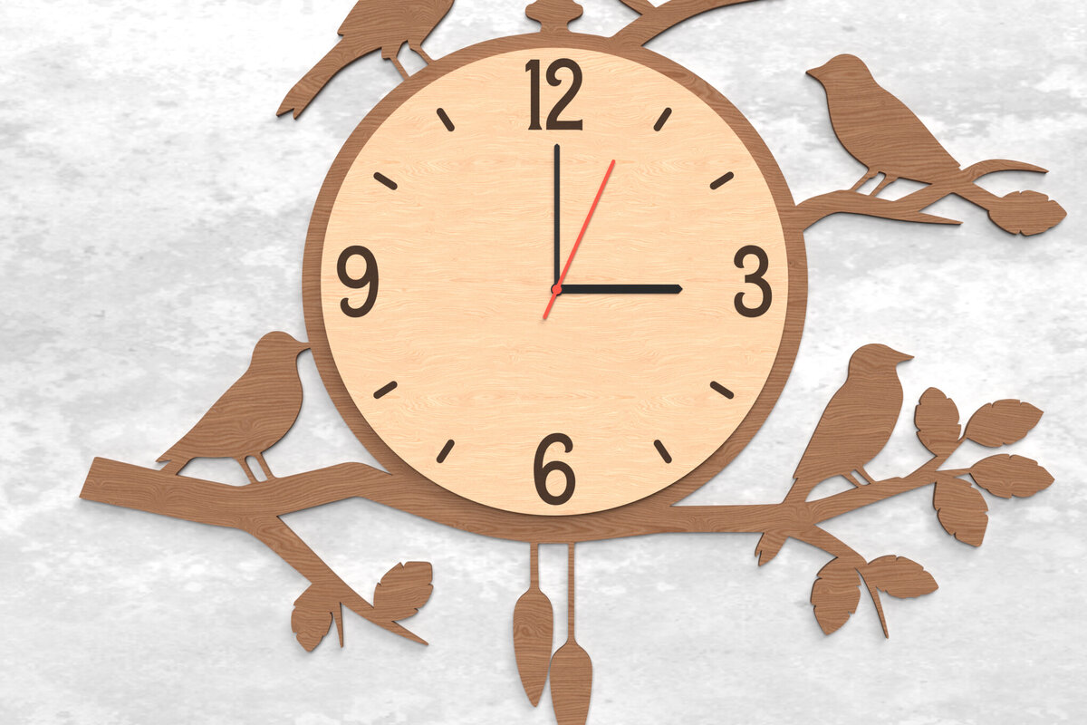 Intra απο ξύλο plywood 3mm-4mm πάχος Ρολόι τοίχου Birds on Branch - Δίασταση 30x20 cm INTRAFABR-118392919