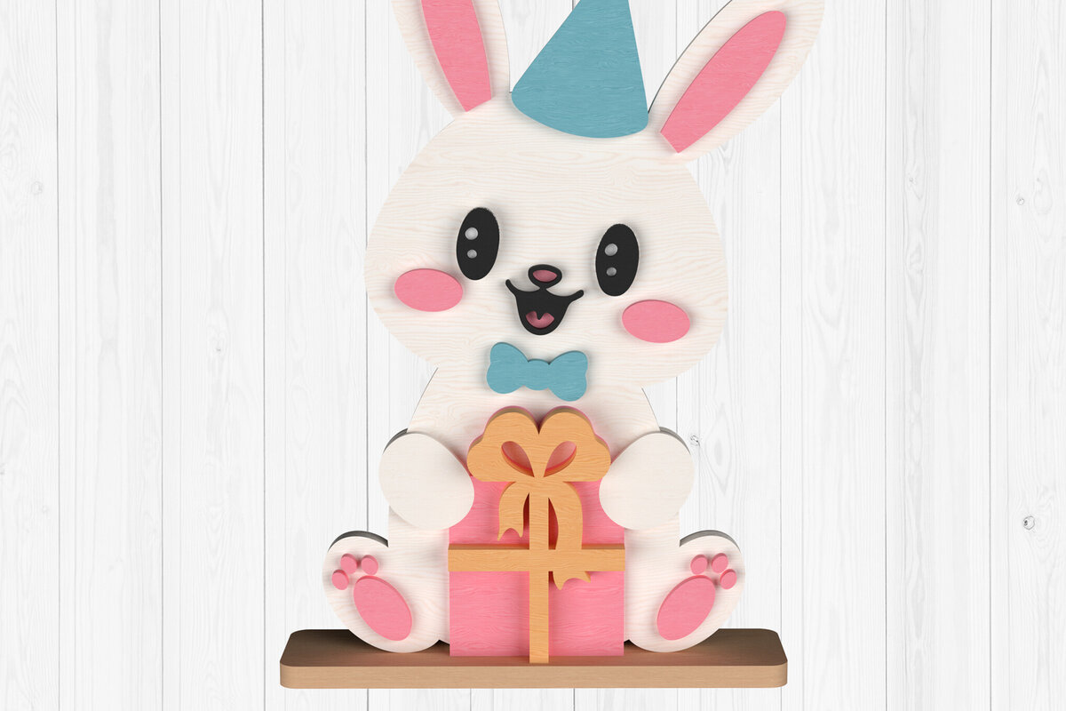 Intra απο ξύλο plywood 3mm-4mm πάχος Δώρο γενεθλίων λαγουδάκι Δίασταση 30x20 cm INTRAFABR-111001843