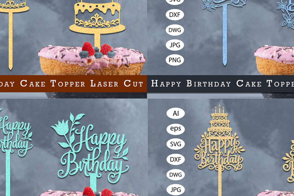 Σετ των 3 Intra απο ξύλο plywood 3mm-4mm πάχος κοπής  Topper Topper γενεθλίων Δίασταση 15x15 cm INTRAFABR-120898622