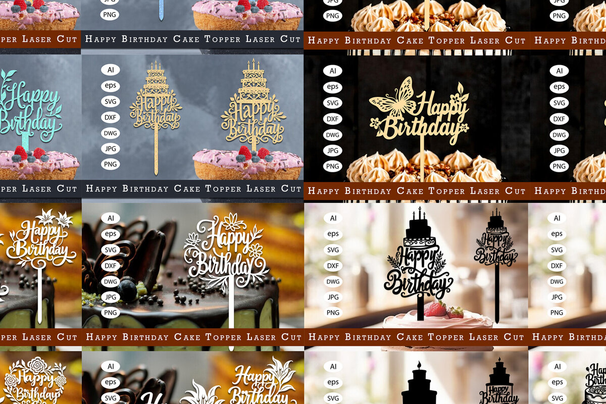 Σετ των 3 Intra απο ξύλο plywood 3mm-4mm πάχος κοπής  Topper Topper γενεθλίων Δίασταση 15x15 cm INTRAFABR-120958540