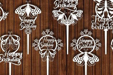 Σετ των 2 Intra απο ξύλο plywood 3mm-4mm πάχος κοπής  Topper Topper γενεθλίων Δίασταση 15x15 cm INTRAFABR-72549276