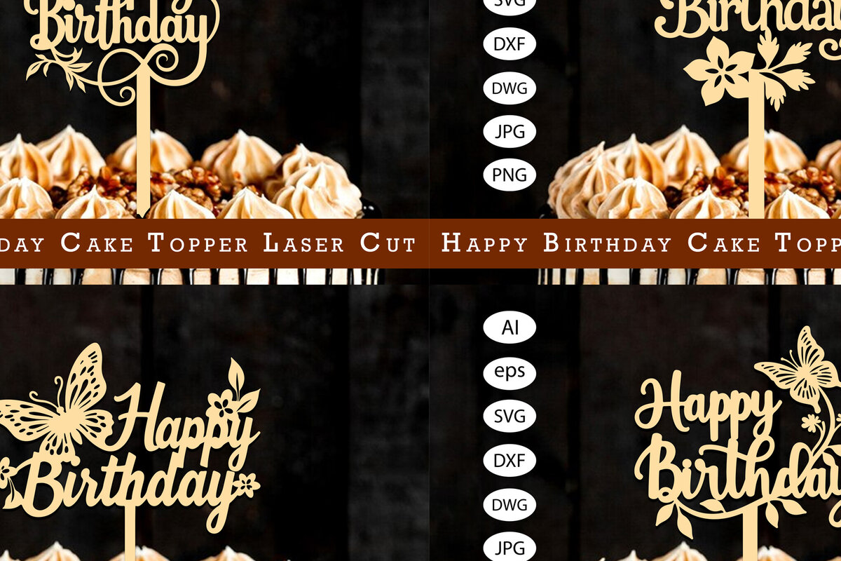 Σετ των 2 Intra απο ξύλο plywood 3mm-4mm πάχος κοπής  Topper Topper γενεθλίων Δίασταση 15x15 cm INTRAFABR-120898493