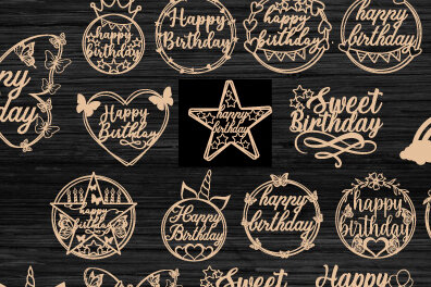 Σετ των 2 Intra απο ξύλο plywood 3mm-4mm πάχος κοπής  Topper Topper γενεθλίων Δίασταση 15x15 cm INTRAFABR-32703762